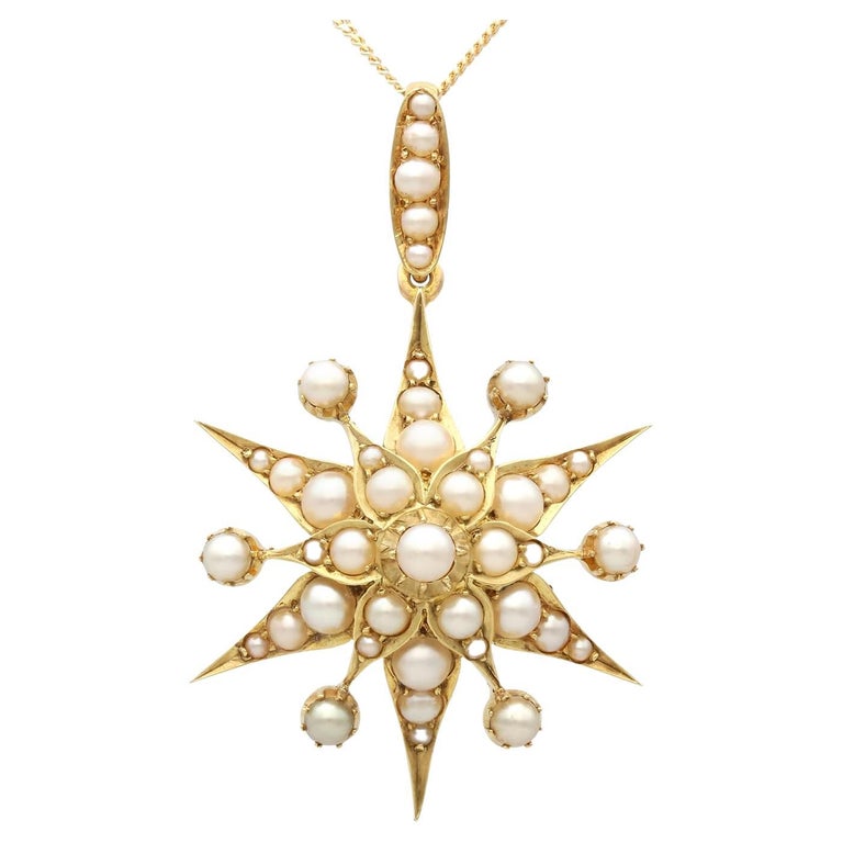 Antique Seed Pearl and 15k Yellow Gold Pendant / Brooch Circa 1920 For ...