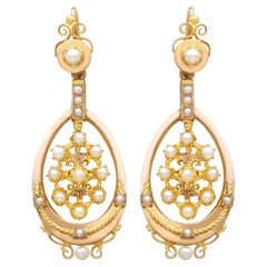 Antique Seed Pearl and 18ct Yellow Gold Drop Earrings