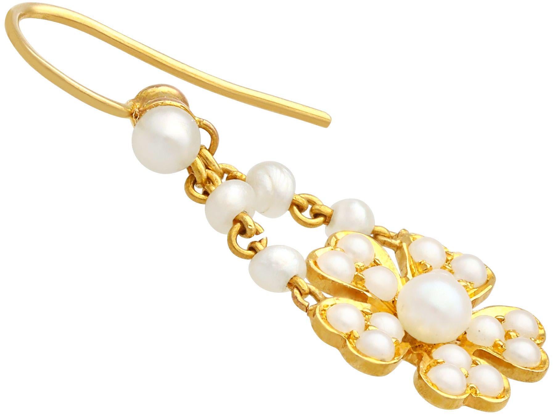 Antike antike Perlen- und 18k Gelbgold-Tropfenohrringe um 1890 für Damen oder Herren im Angebot