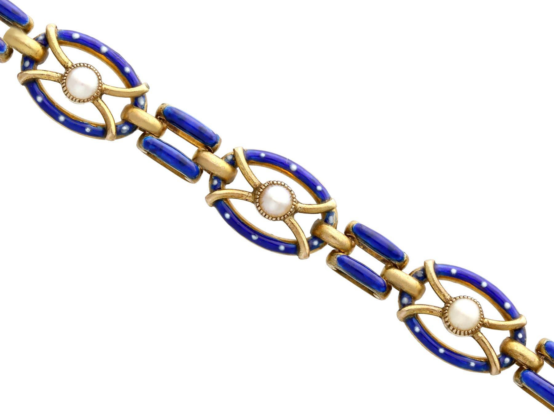Antike Saatperle und Emaille Gelbgold Tor-Armband (Viktorianisch)