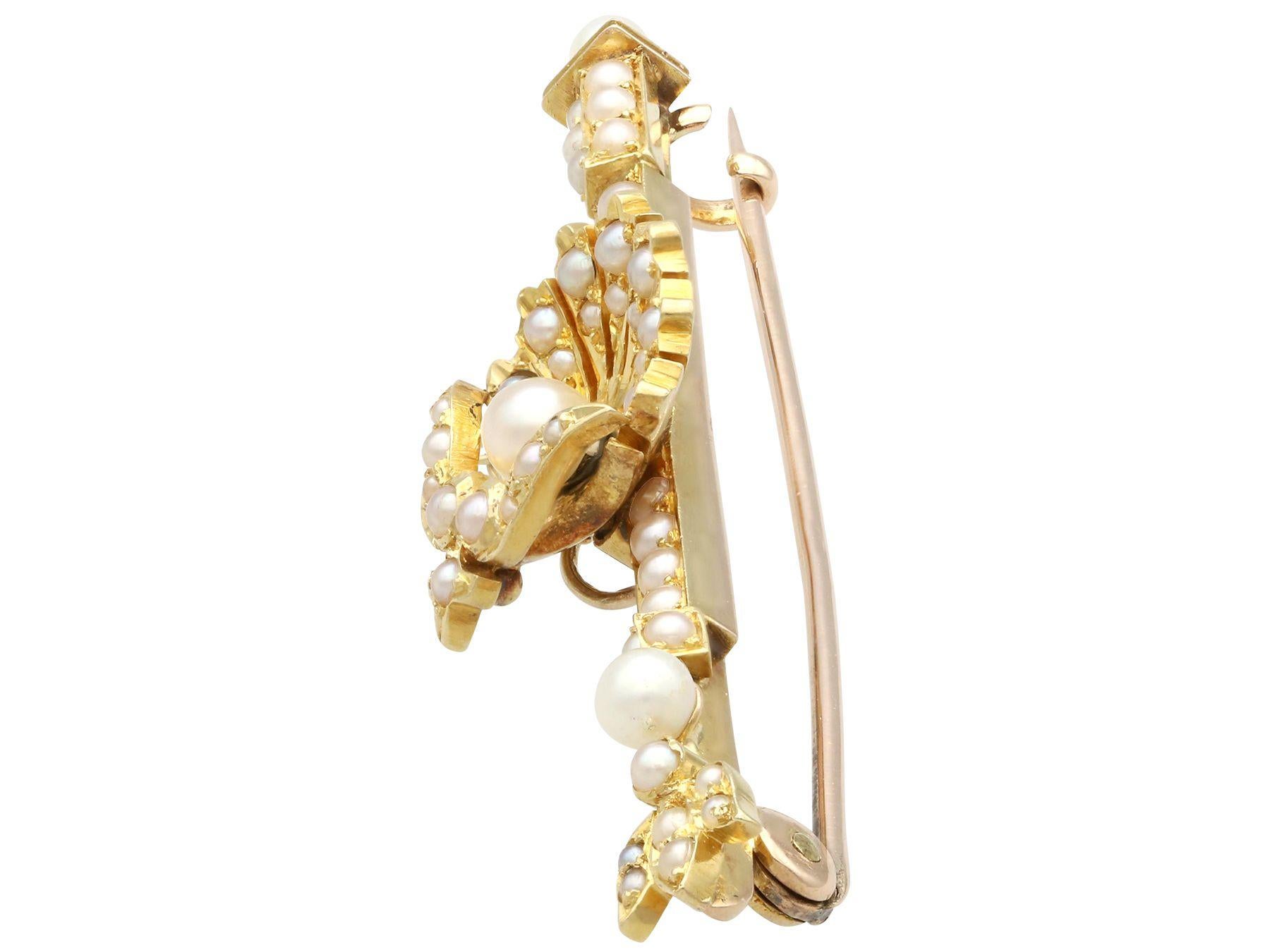 Victorian Antique Seed Pearl and Yellow Gold Bar Brooch - circa 1890 For Sale