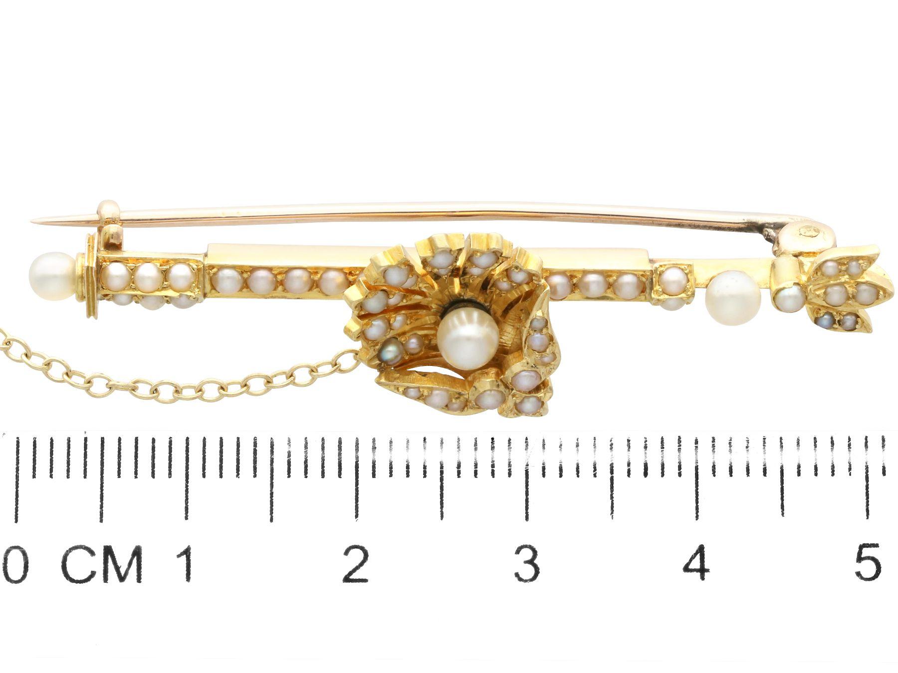 Antique Seed Pearl and Yellow Gold Bar Brooch - circa 1890 For Sale 1