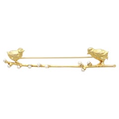 Antique Seed Pearl and Yellow Gold Bird Bar Brooch