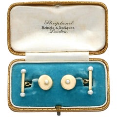 Antique Seed Pearl and Yellow Gold Cufflinks