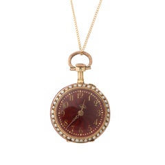 Antique Seed Pearl, Guilloché Enamel, and 18K Gold Pocket Watch Pendant/Brooch