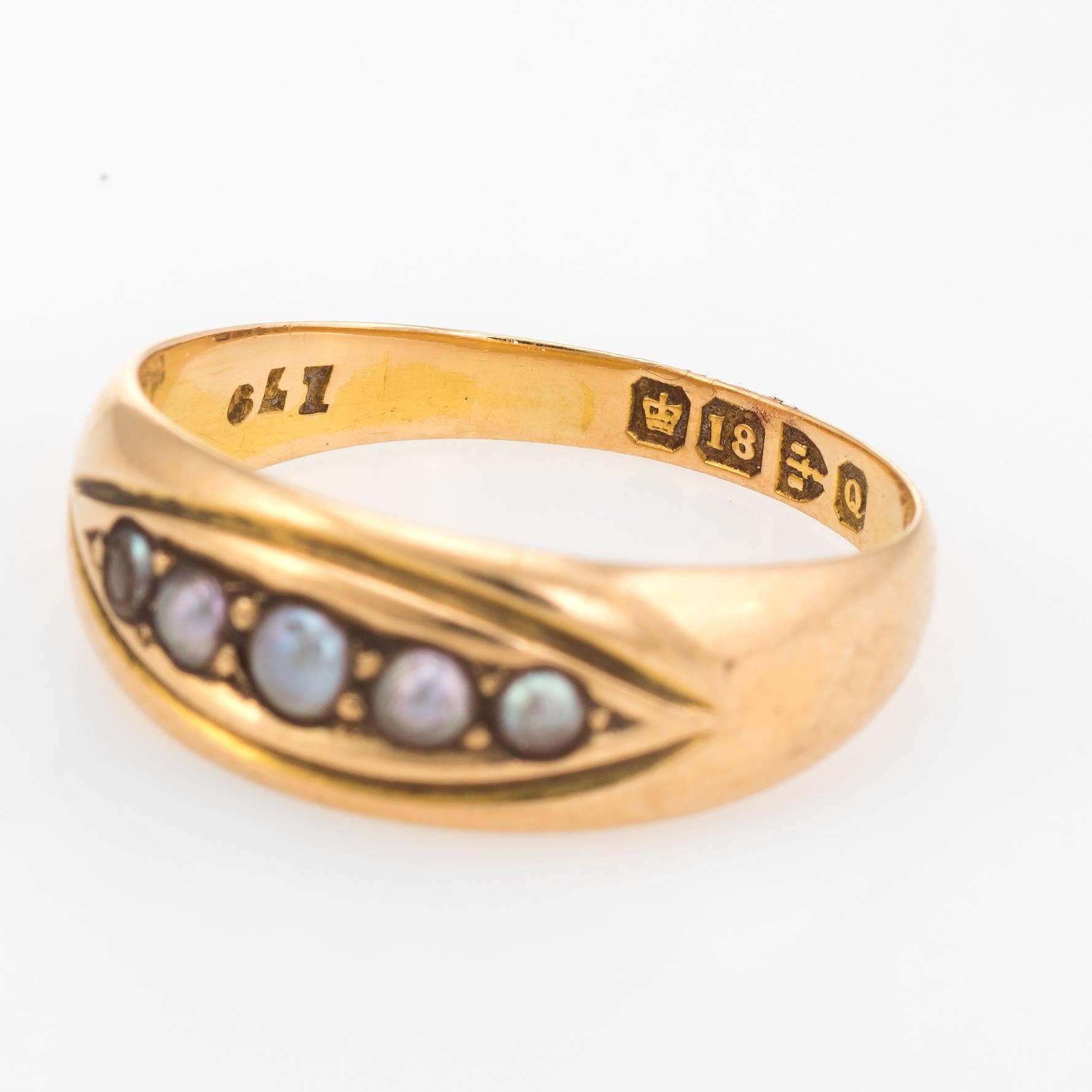 Antique Seed Pearl Gypsy Band Victorian Ring 18 karat Gold Chester Vintage 3