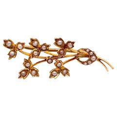 Retro Seed Pearl Spray Brooch in 15ct Gold