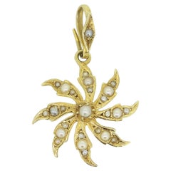 Antique Seed Pearl Sunflower Pendant