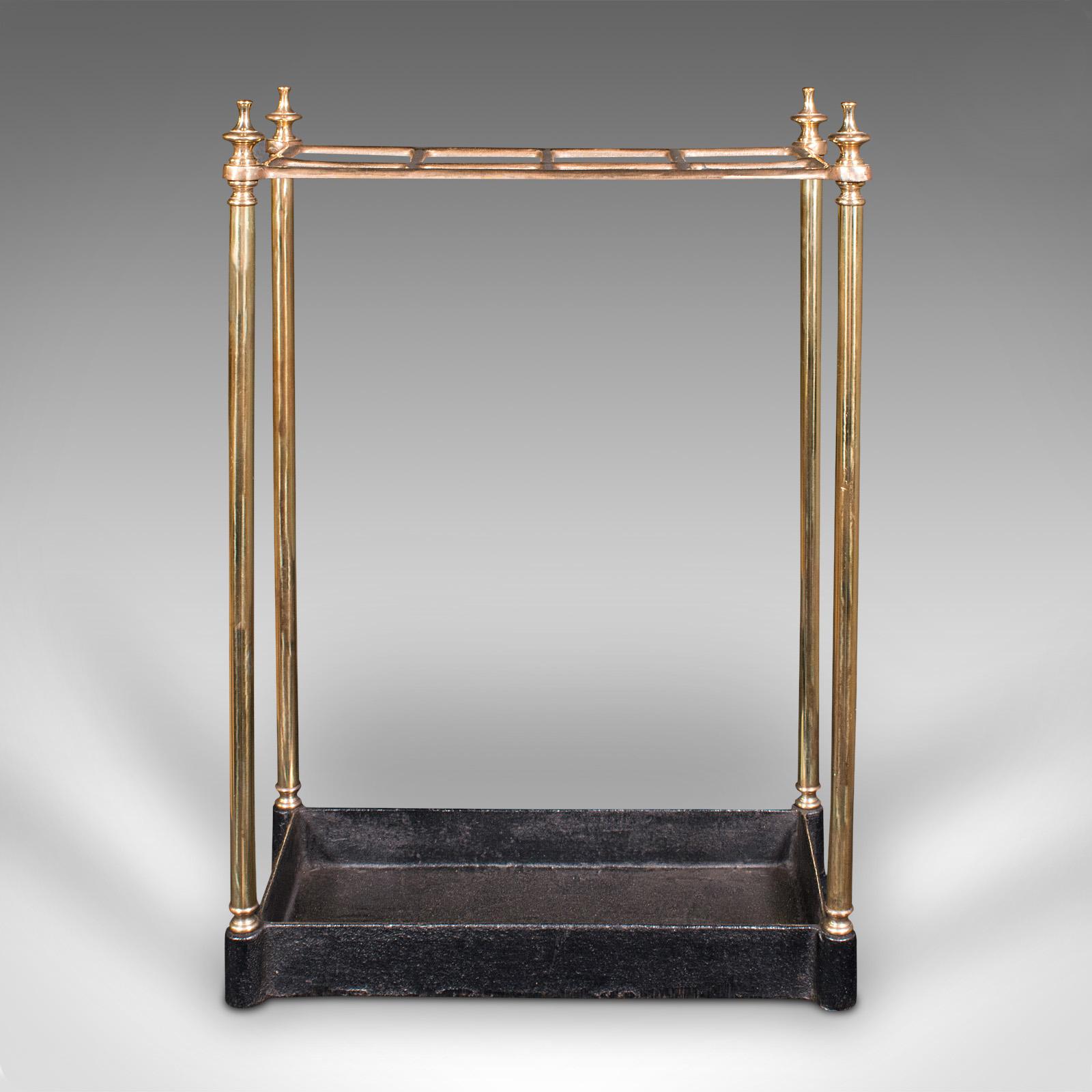 Late Victorian Antique Segmented Stick Stand, English, Brass, Hallway Rack, Victorian c. 1900 For Sale