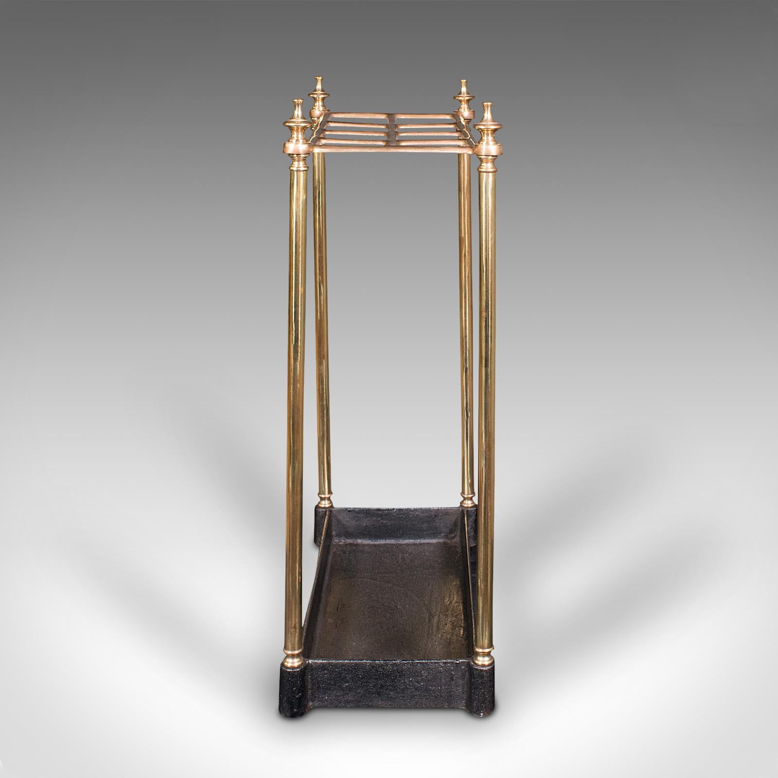 European Antique Segmented Stick Stand, English, Brass, Hallway Rack, Victorian c. 1900 For Sale