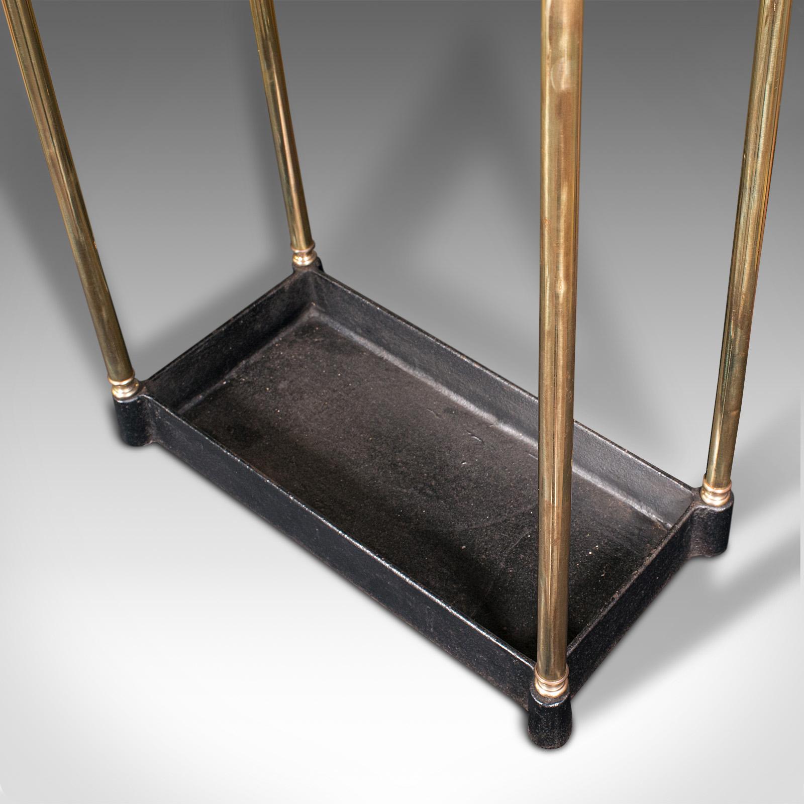 XIX secolo Antico supporto per bastone a segmenti, inglese, ottone, scaffale per corridoio, vittoriano, 1900 ca. in vendita