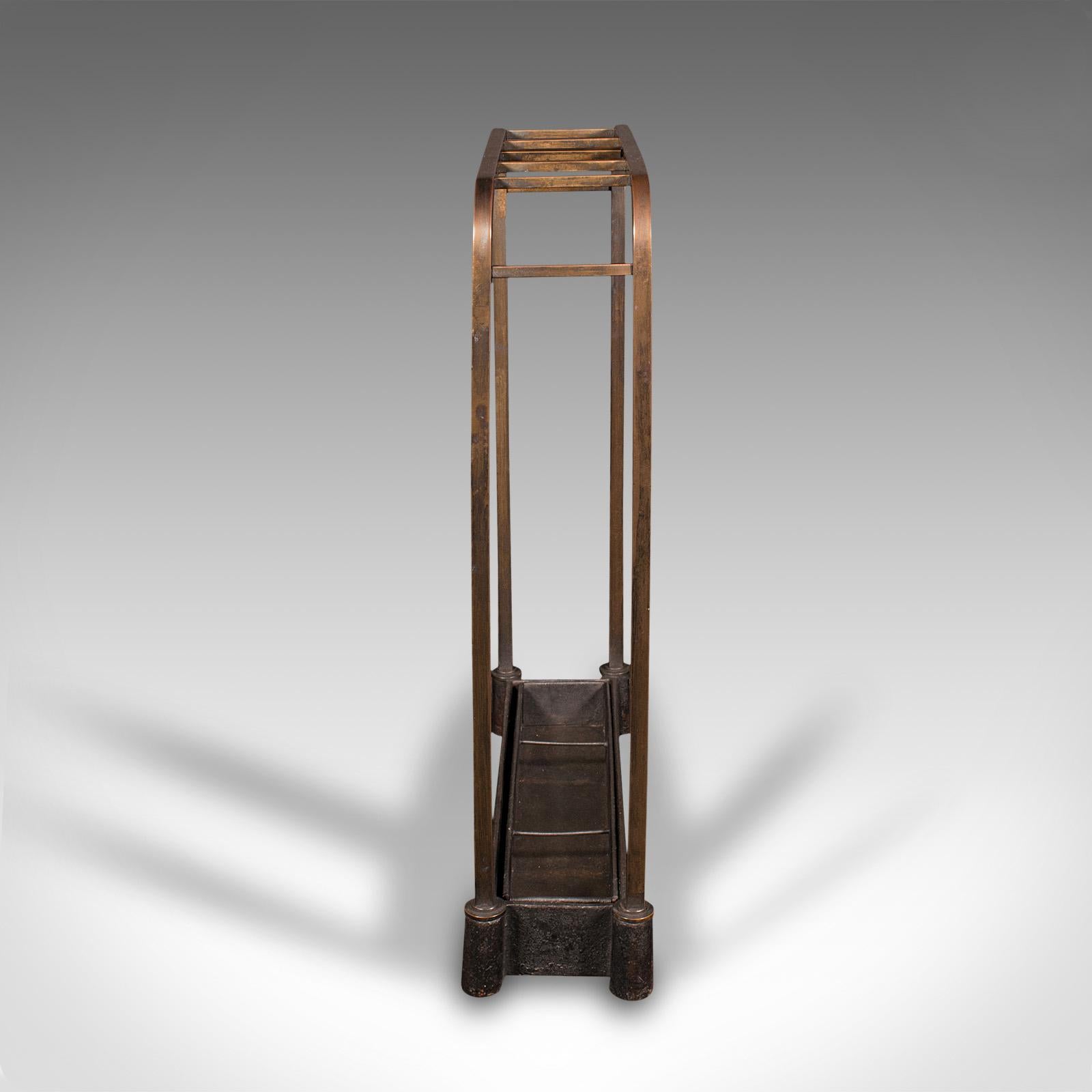 Late Victorian Antique Segmented Stick Stand, English, Brass, Umbrella Rack, Hallway, Victorian