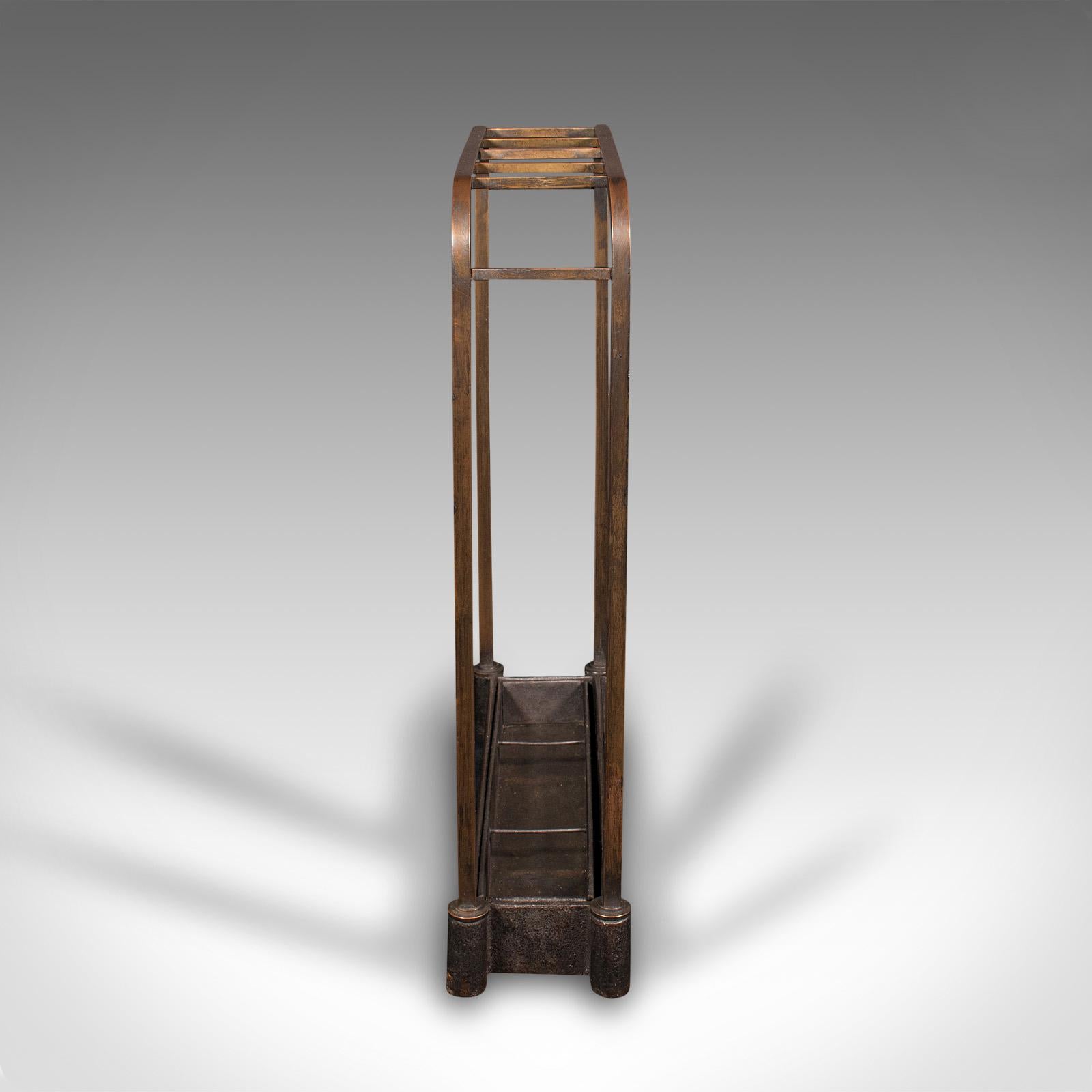 British Antique Segmented Stick Stand, English, Brass, Umbrella Rack, Hallway, Victorian