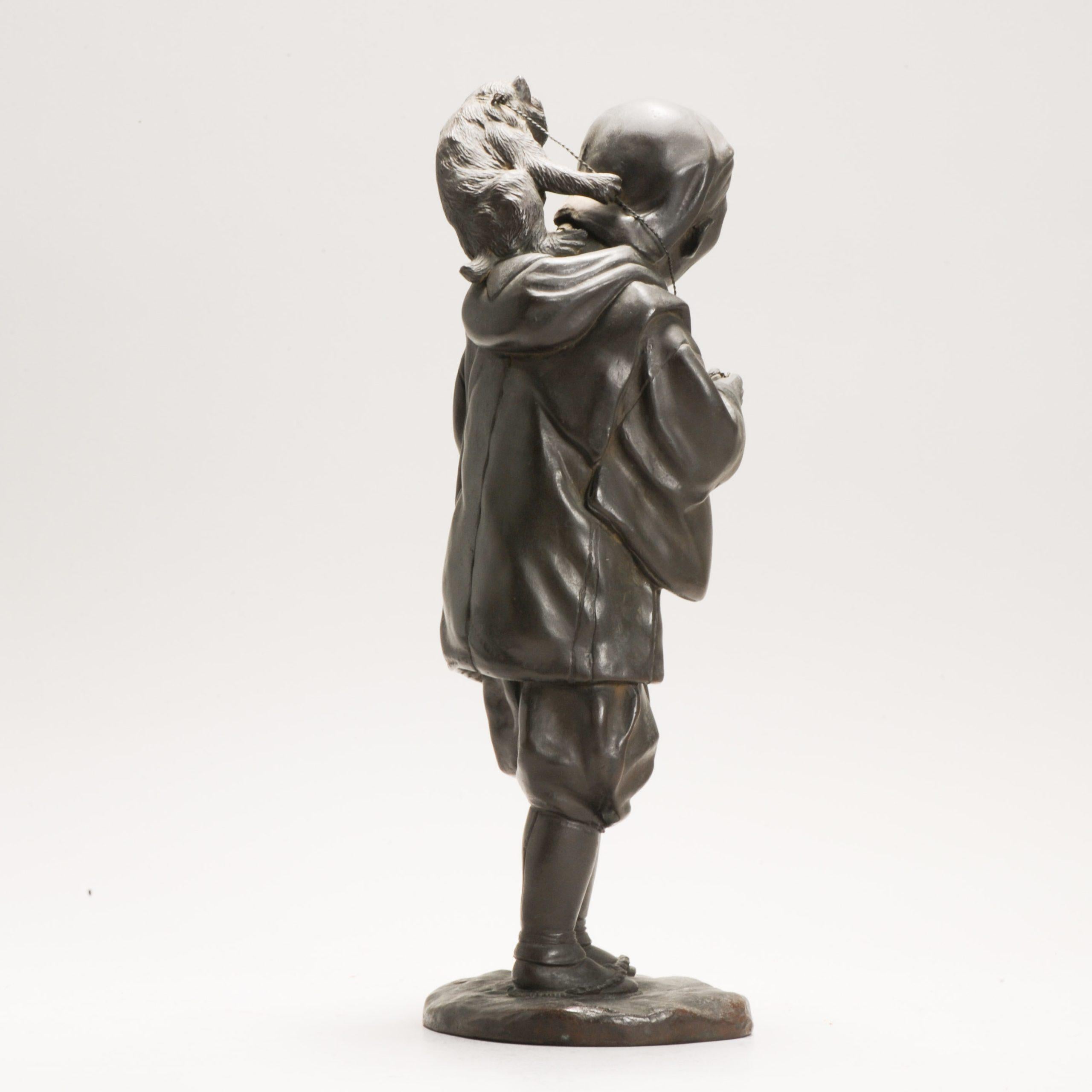 Antique Seiya-sei for Genryusai Seiya Bronze Man and Monkey Statue Japan Meij For Sale 4