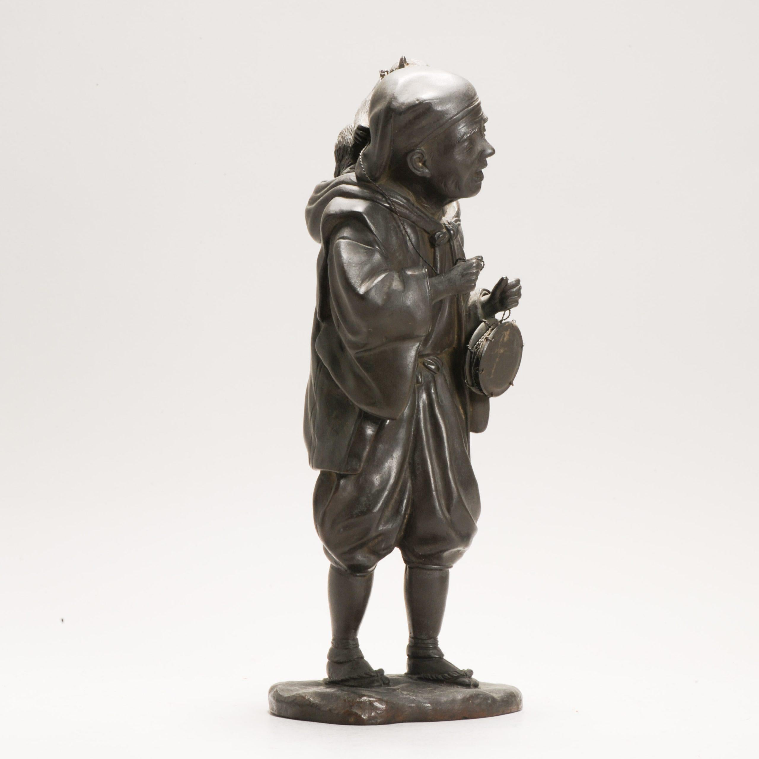 Antique Seiya-sei for Genryusai Seiya Bronze Man and Monkey Statue Japan Meij For Sale 13