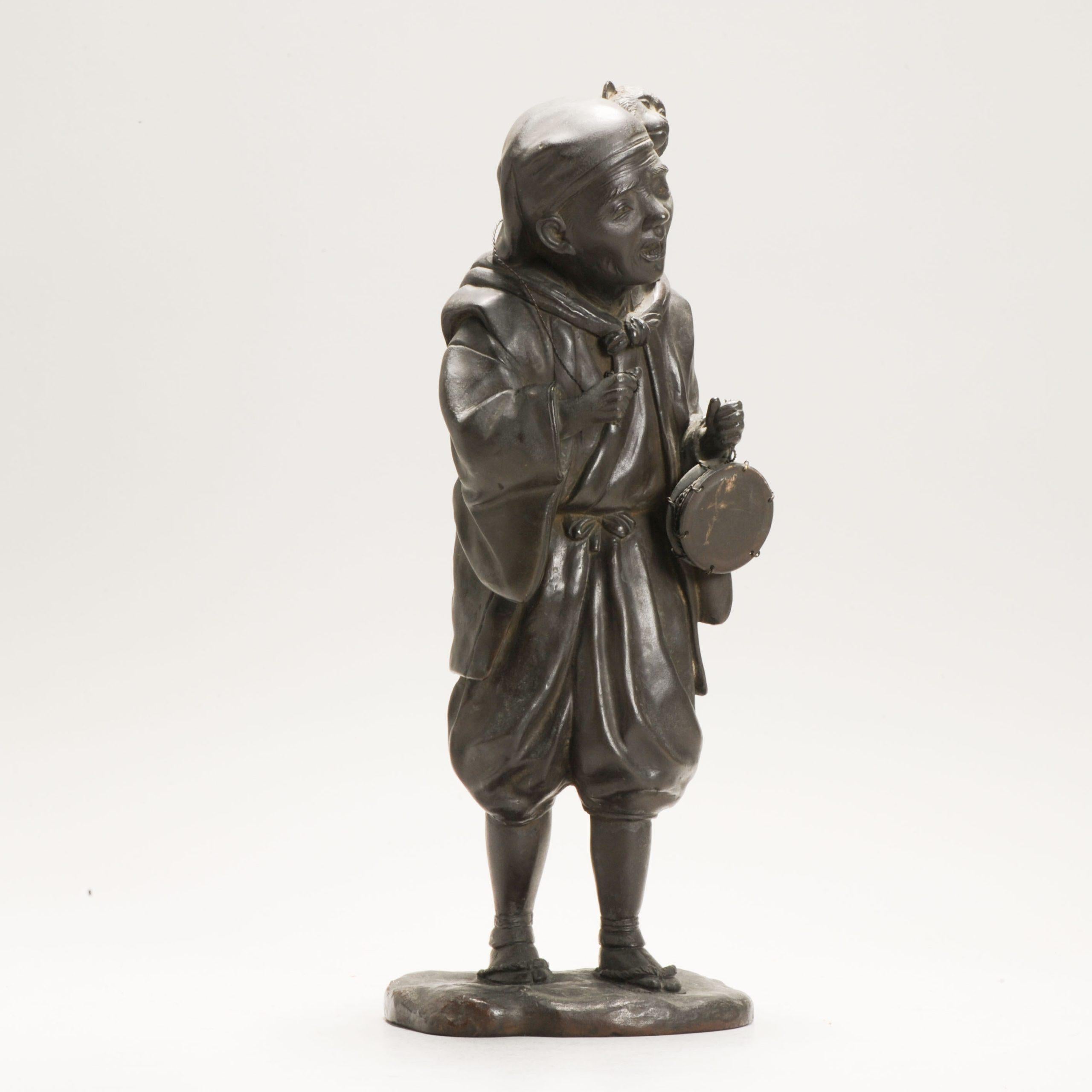 Meiji Antique Seiya-sei for Genryusai Seiya Bronze Man and Monkey Statue Japan Meij For Sale