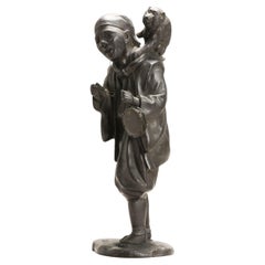 Antiguo Seiya-sei para Genryusai Seiya Estatua de bronce de hombre y mono Japón Meij