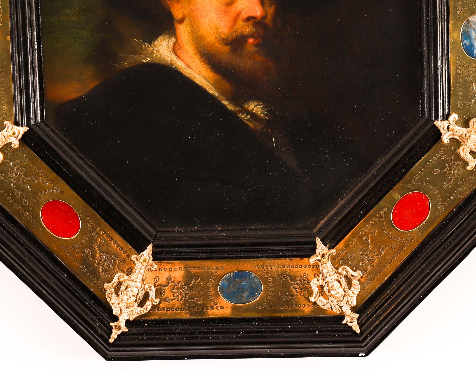 Copie ancienne florentine d'un autoportrait de Peters Paul Rubens (1577-1640) peint par F. Flor pour Flor & Findel, début du 19e siècle.

Le portrait est encadré dans le cadre octogonal ébonisé original de Florentine, sculpté, avec un épais bandeau