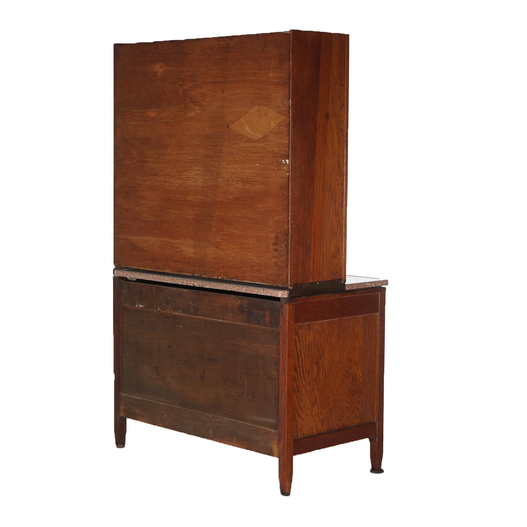 Metal Antique Sellers Hoosier Oak Kitchen Cabinet with Flour Bin C1920