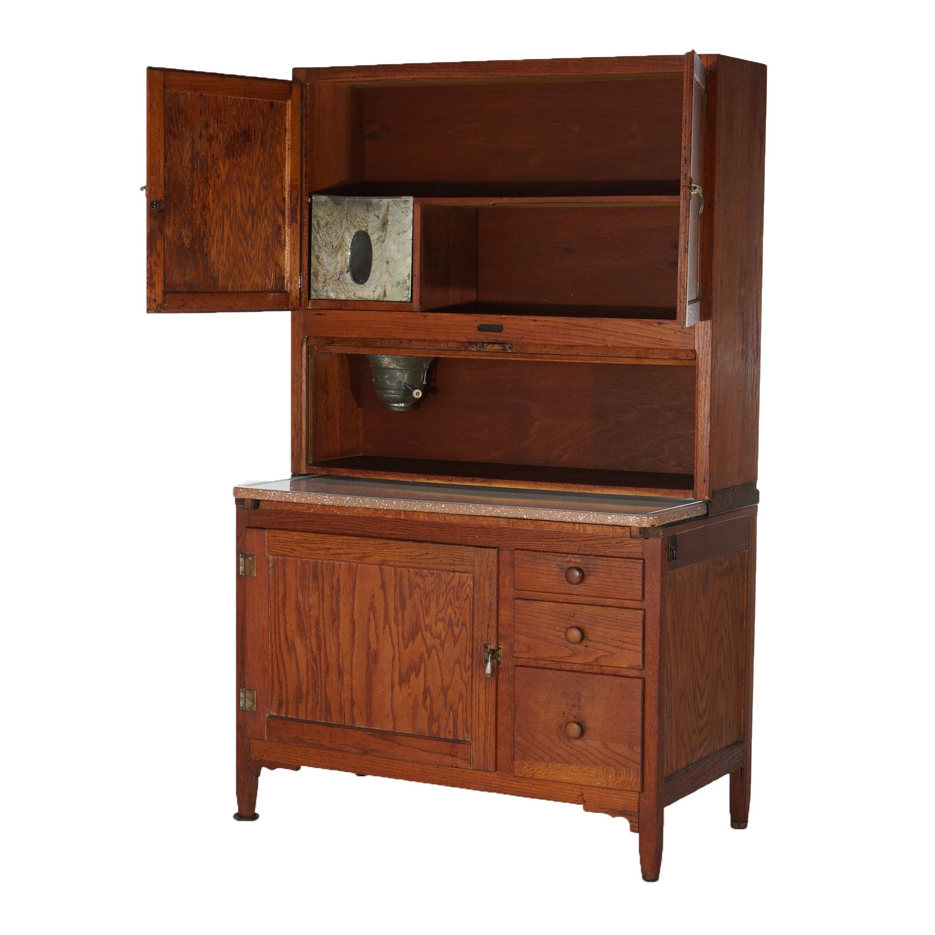 Enameled Antique Sellers Hoosier Oak Kitchen Cabinet with Flour Bin C1920