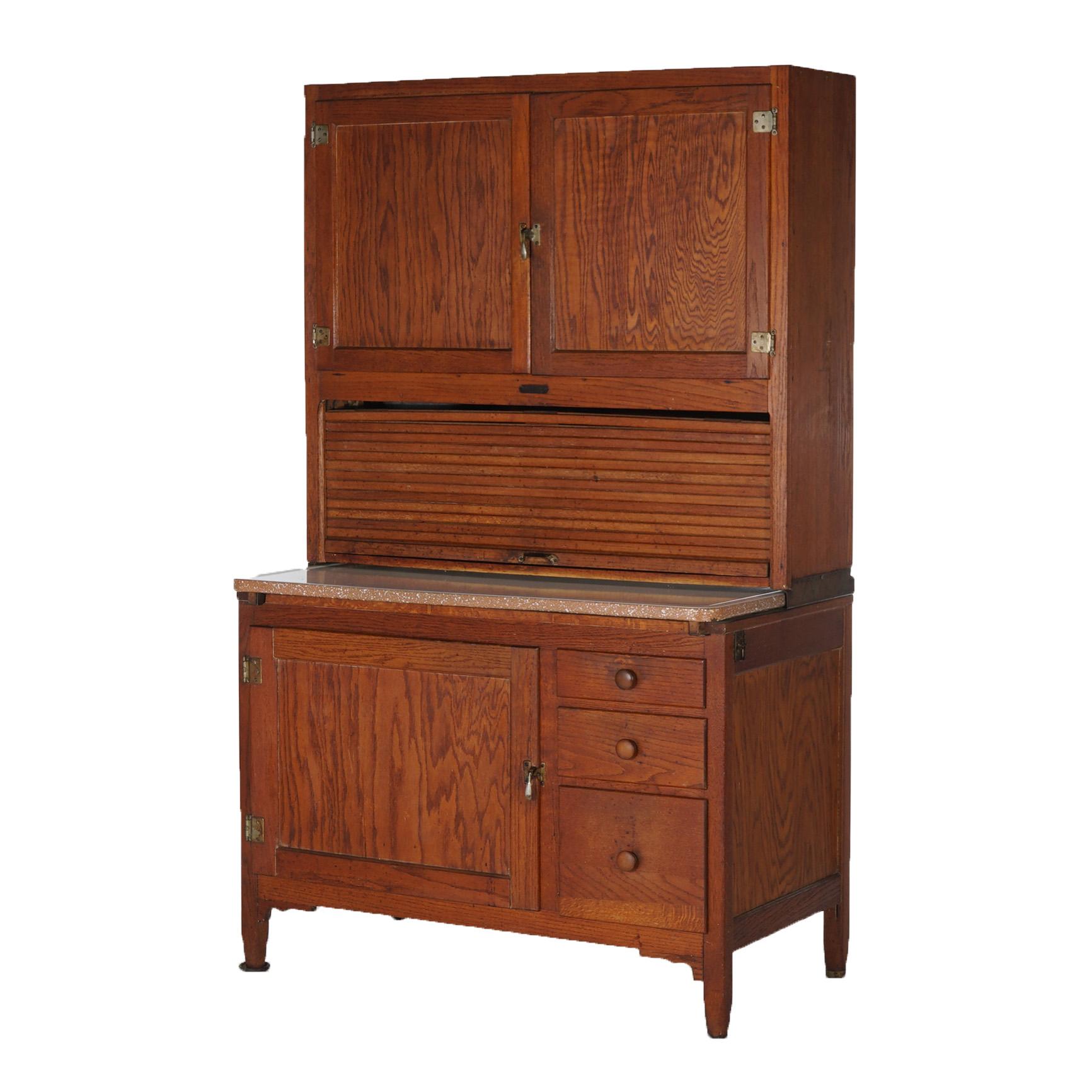 Antique Sellers Hoosier Oak Kitchen Cabinet with Flour Bin C1920 In Good Condition In Big Flats, NY