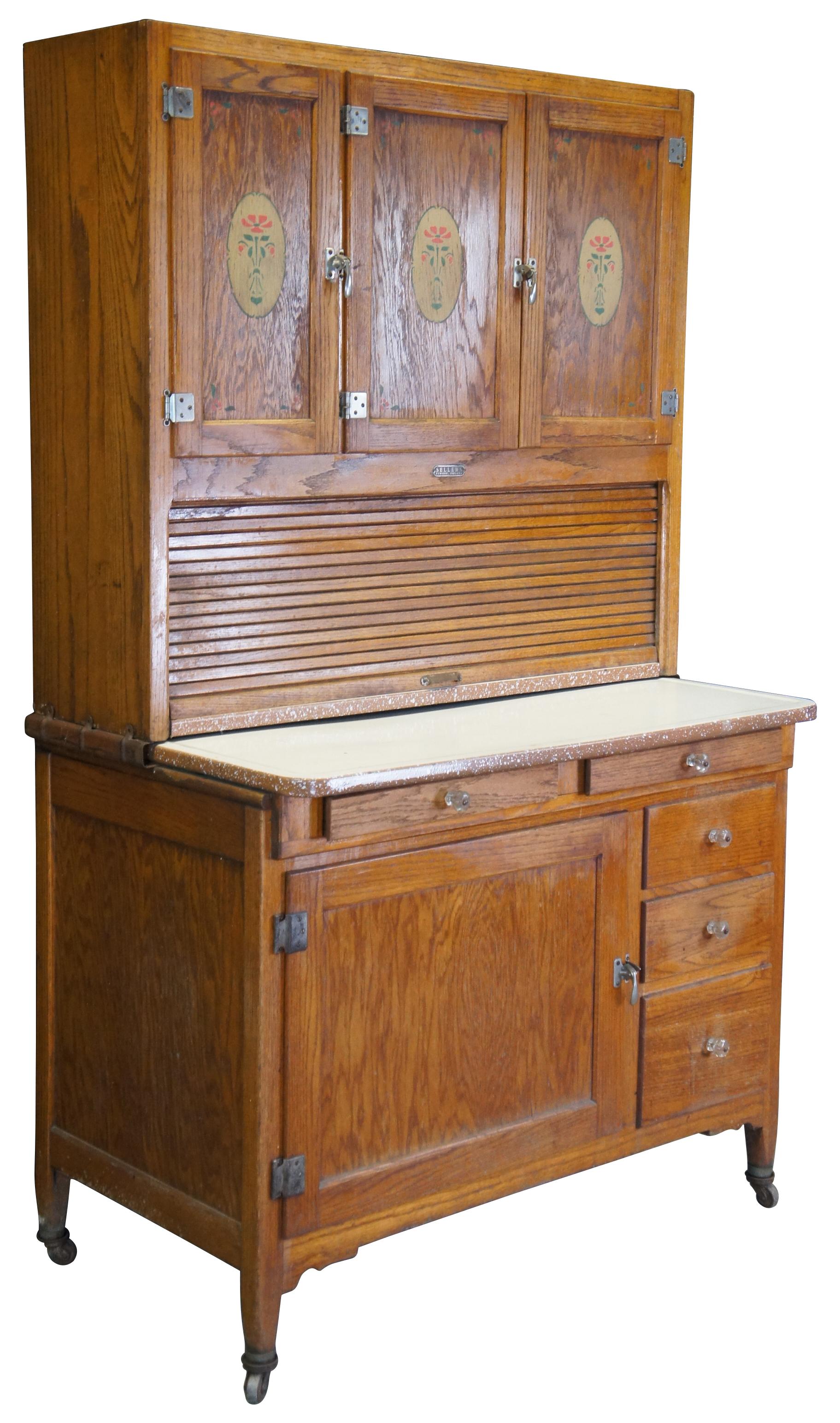 A gorgeous example of a Sellers Kitchen Cabinet. Sellers was the first furniture manufacturing company to specialize in the production of Hoosier style cabinets. Their roots date back to 1898 in Elwood, Indiana. They later moved to New Castle,