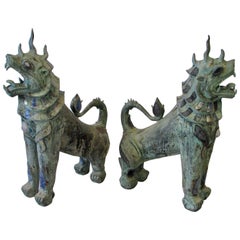 Antike Halbedelstein dekoriert wilden Bronze Tempel Wächter Foo Löwen