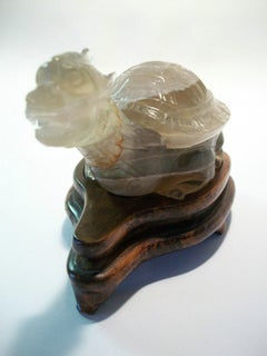 Antique Semi Translucent Jadeite Turtle Box & Stand, China, Early 20th Century