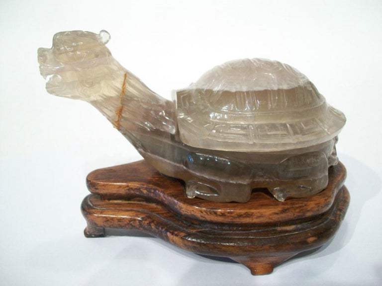 Antique Semi Translucent Jadeite Turtle Box and Stand, China, Early ...