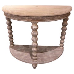 Table console semi-circulaire antique au fini vieilli