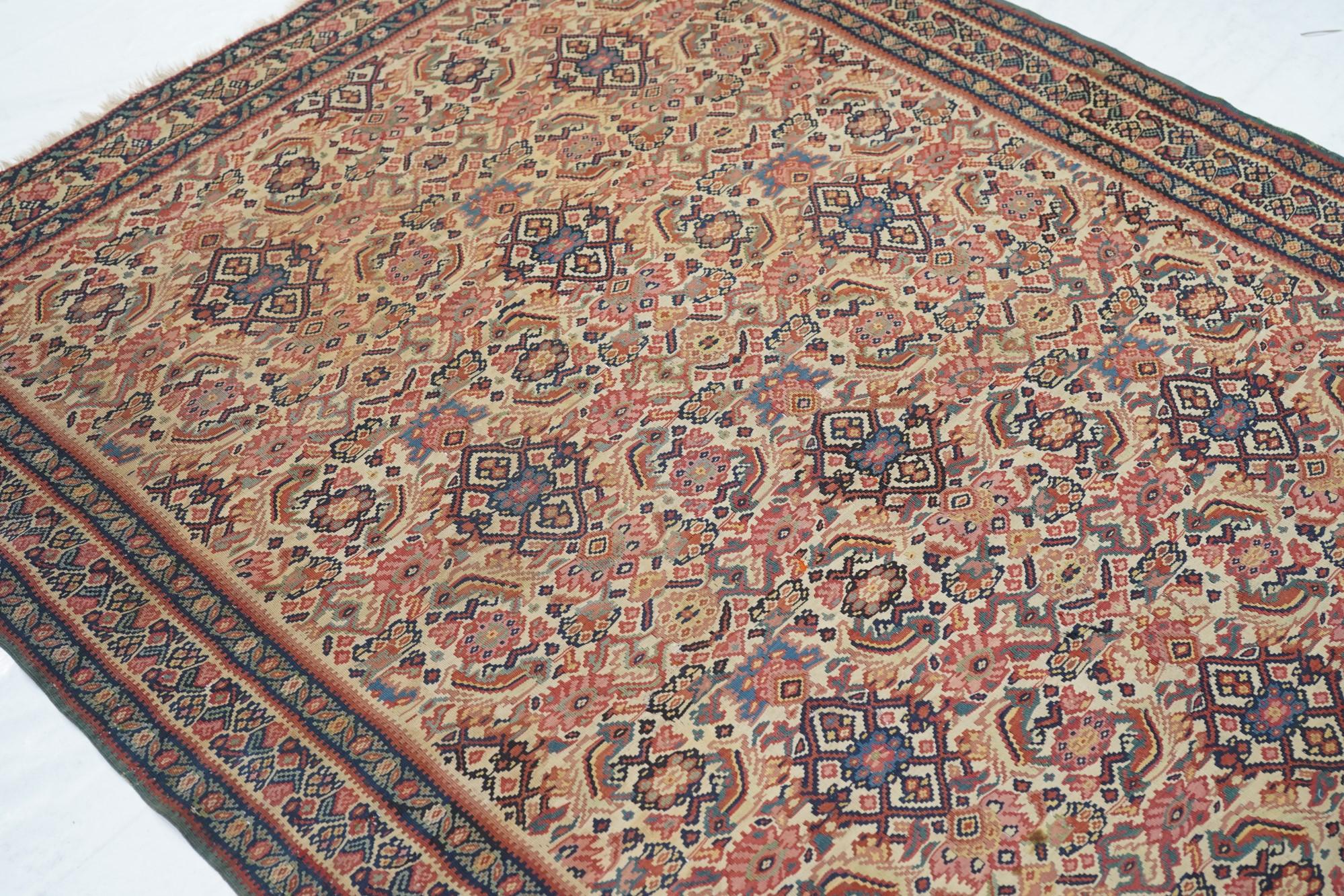 Antique Senneh Kilim Rug 4'7'' x 6'8'' For Sale 2