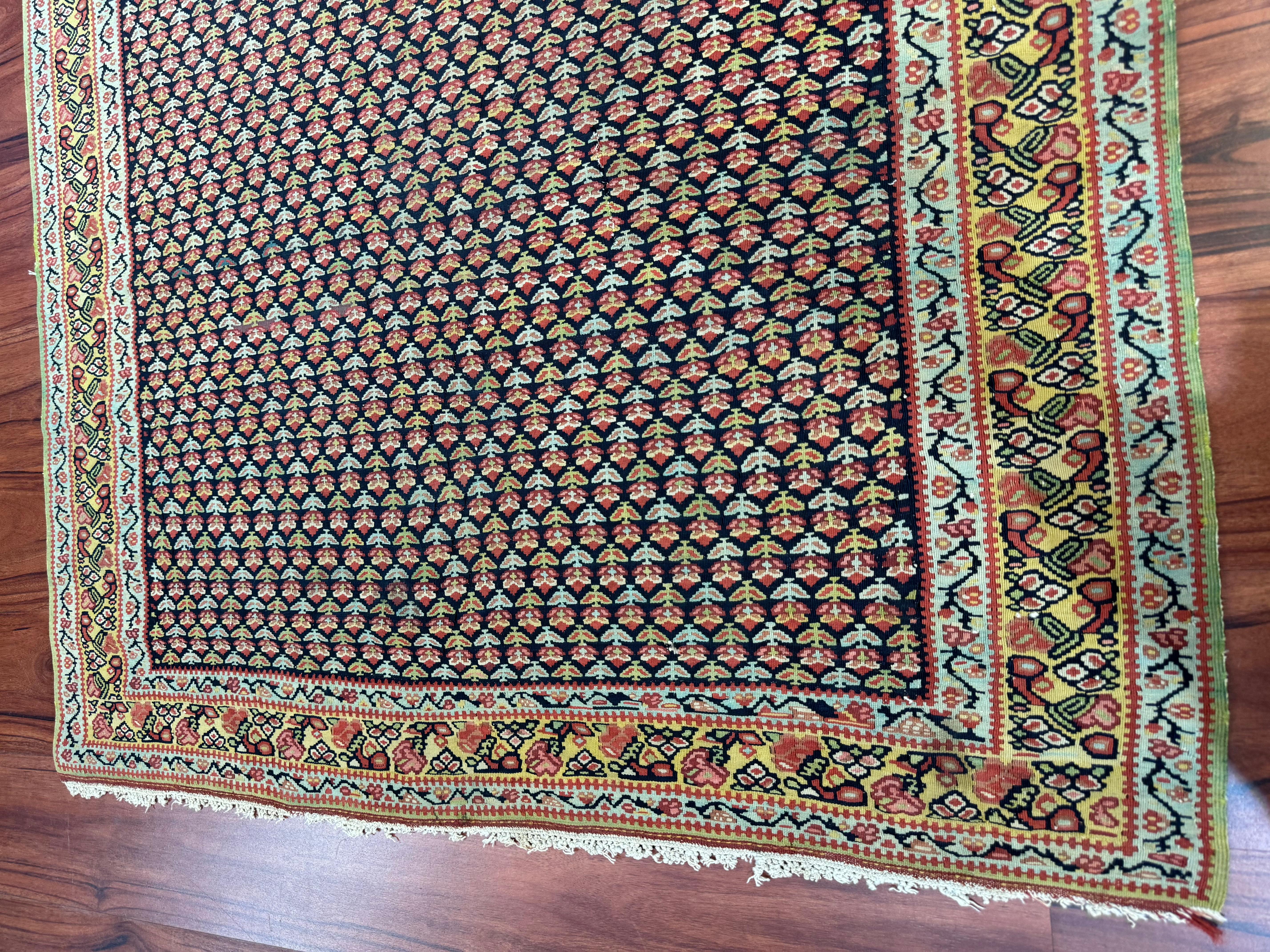 Antiker Senneh-Kilim-Teppich im Angebot 5