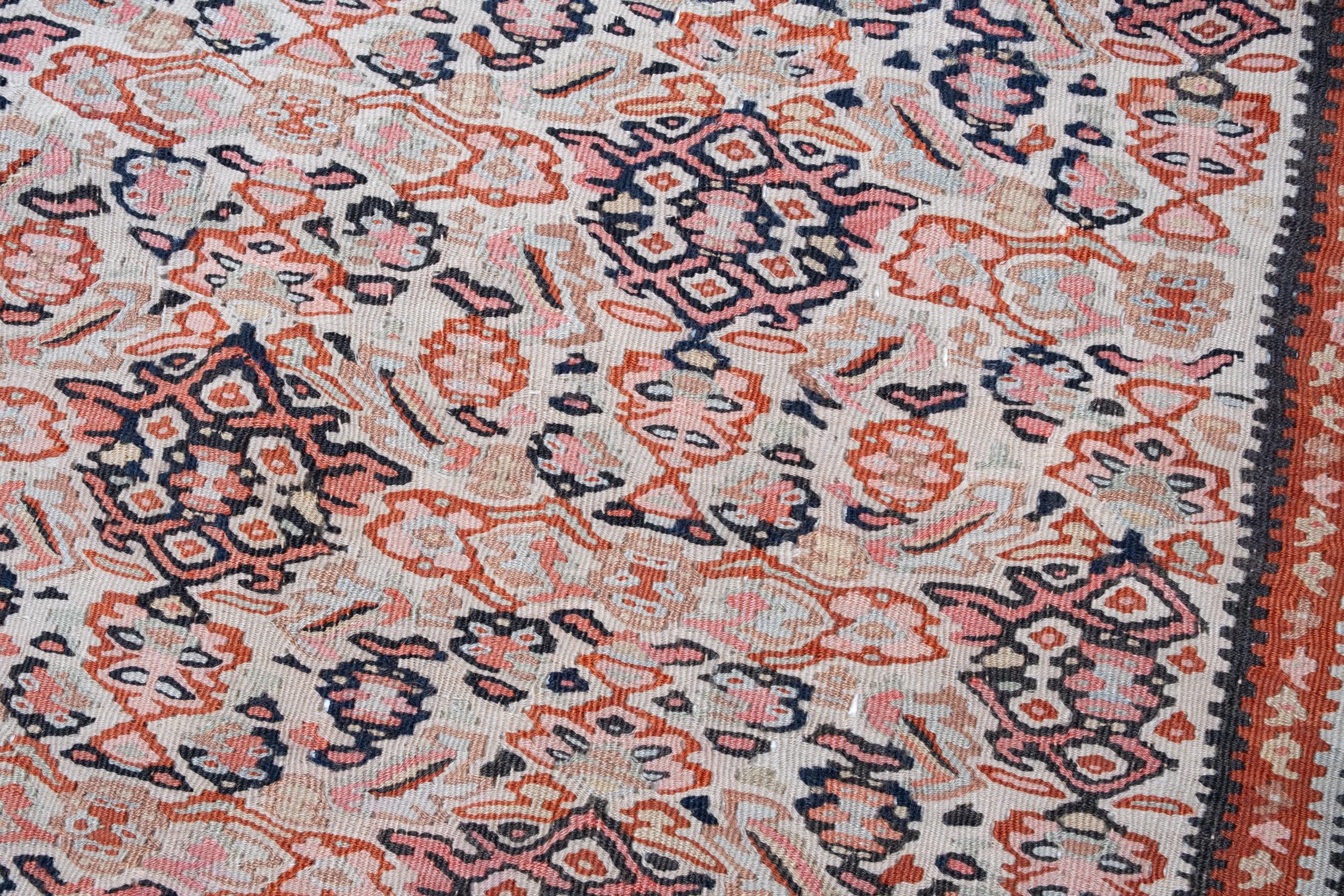 Antigua Alfombra Senneh Kilim Senna Lana Caucasia Persa Kurda Alfombra en Bueno estado para la venta en Tokyo, JP