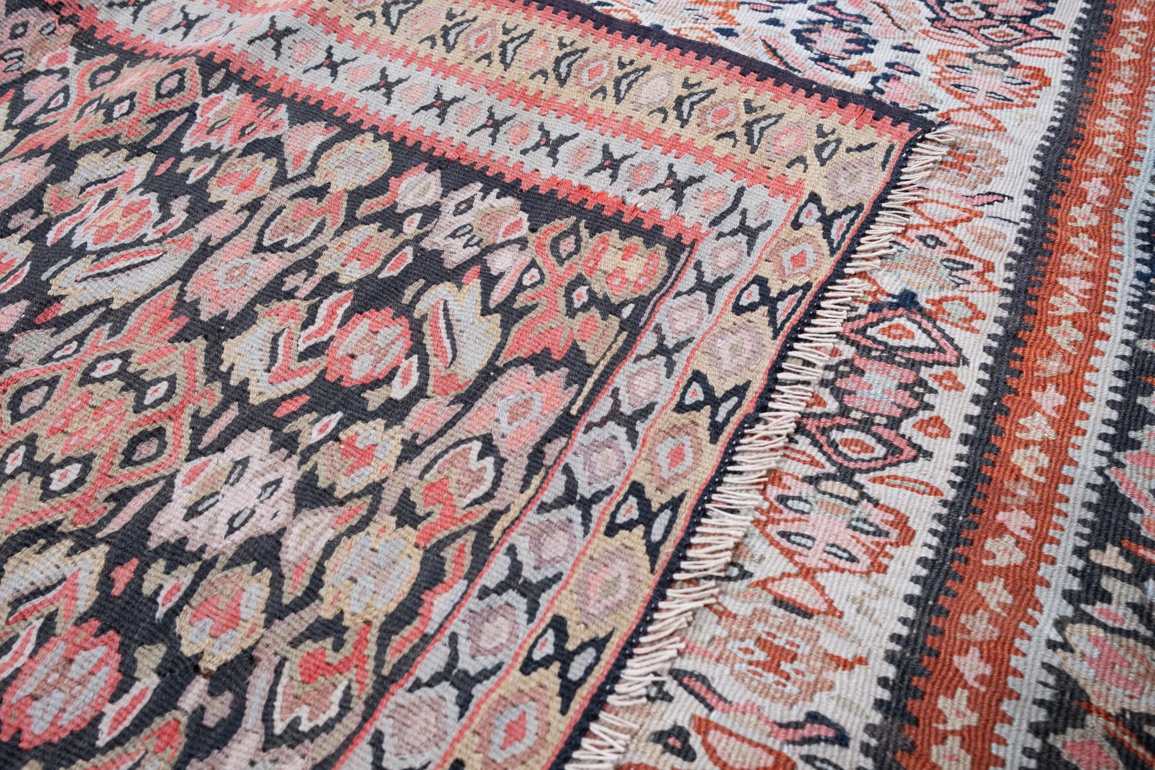 Antigua Alfombra Senneh Kilim Senna Lana Caucasia Persa Kurda Alfombra siglo XX en venta