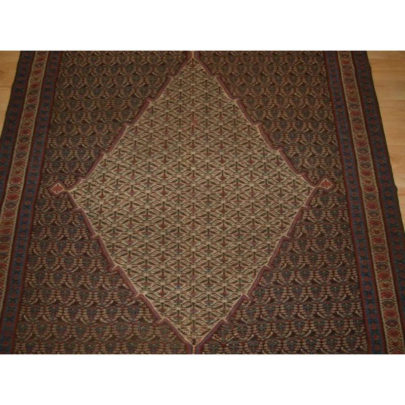 Asian Antique Senneh Kilim with Traditional Boteh Design, circa 1900 For Sale