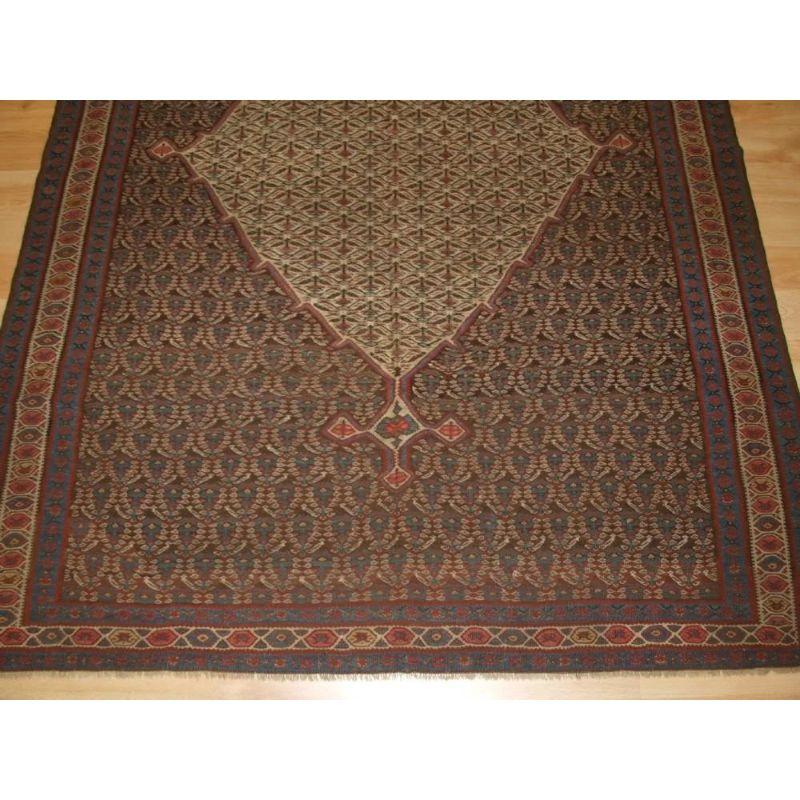Woven Antique Senneh Kilim with Traditional Boteh Design, circa 1900 For Sale