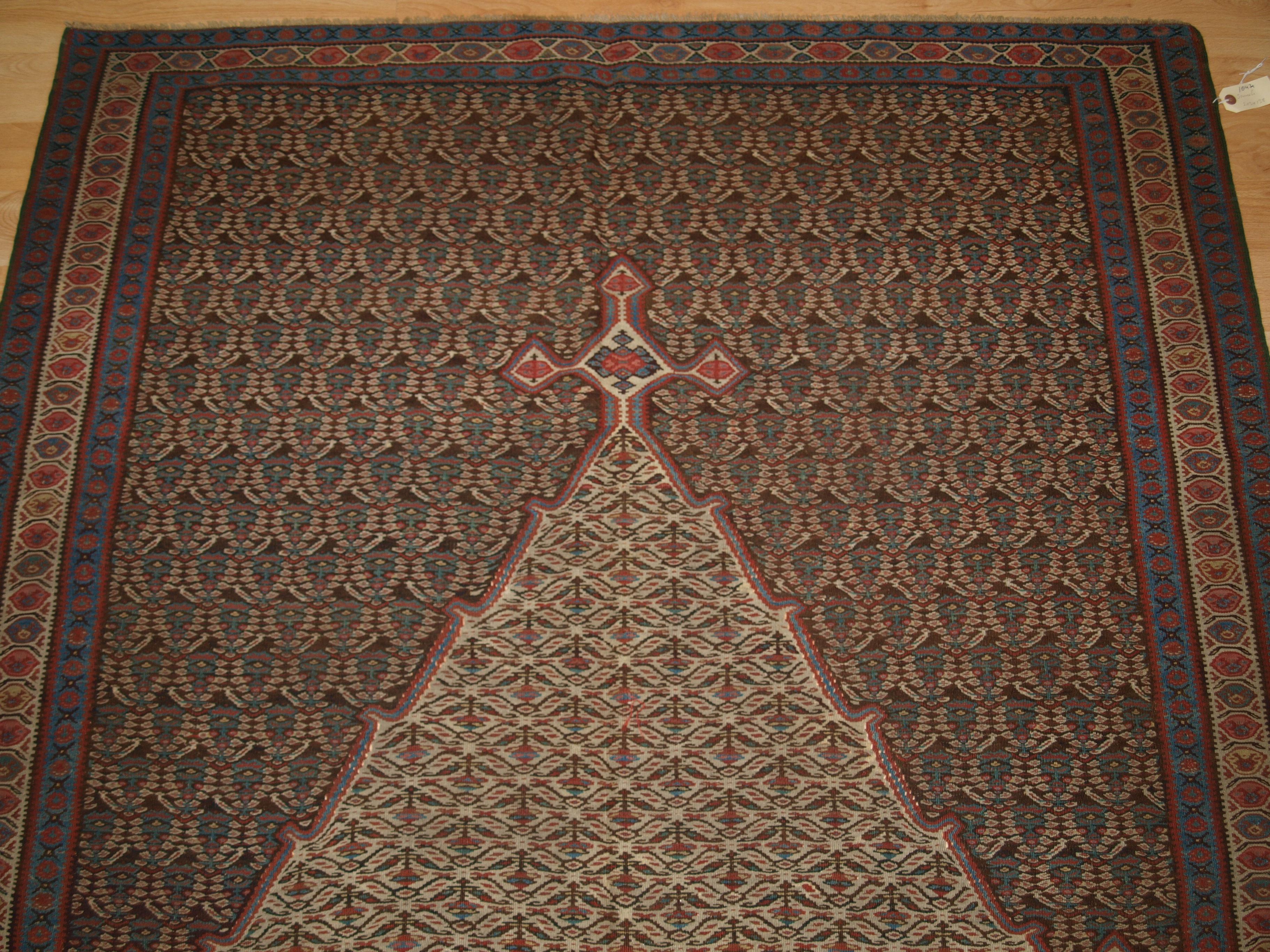 19th Century Antique Senneh Kilim with Traditional Boteh Design, circa 1900 For Sale