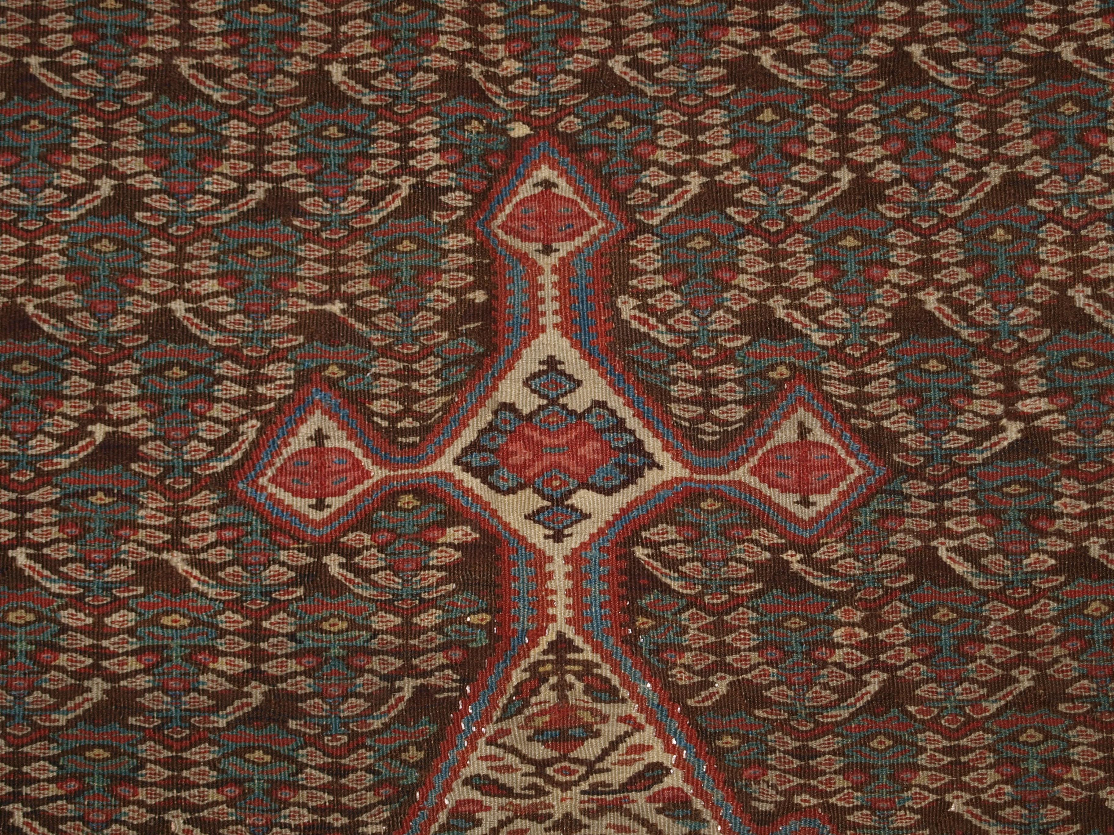 Antique Senneh Kilim with Traditional Boteh Design, circa 1900 For Sale 1