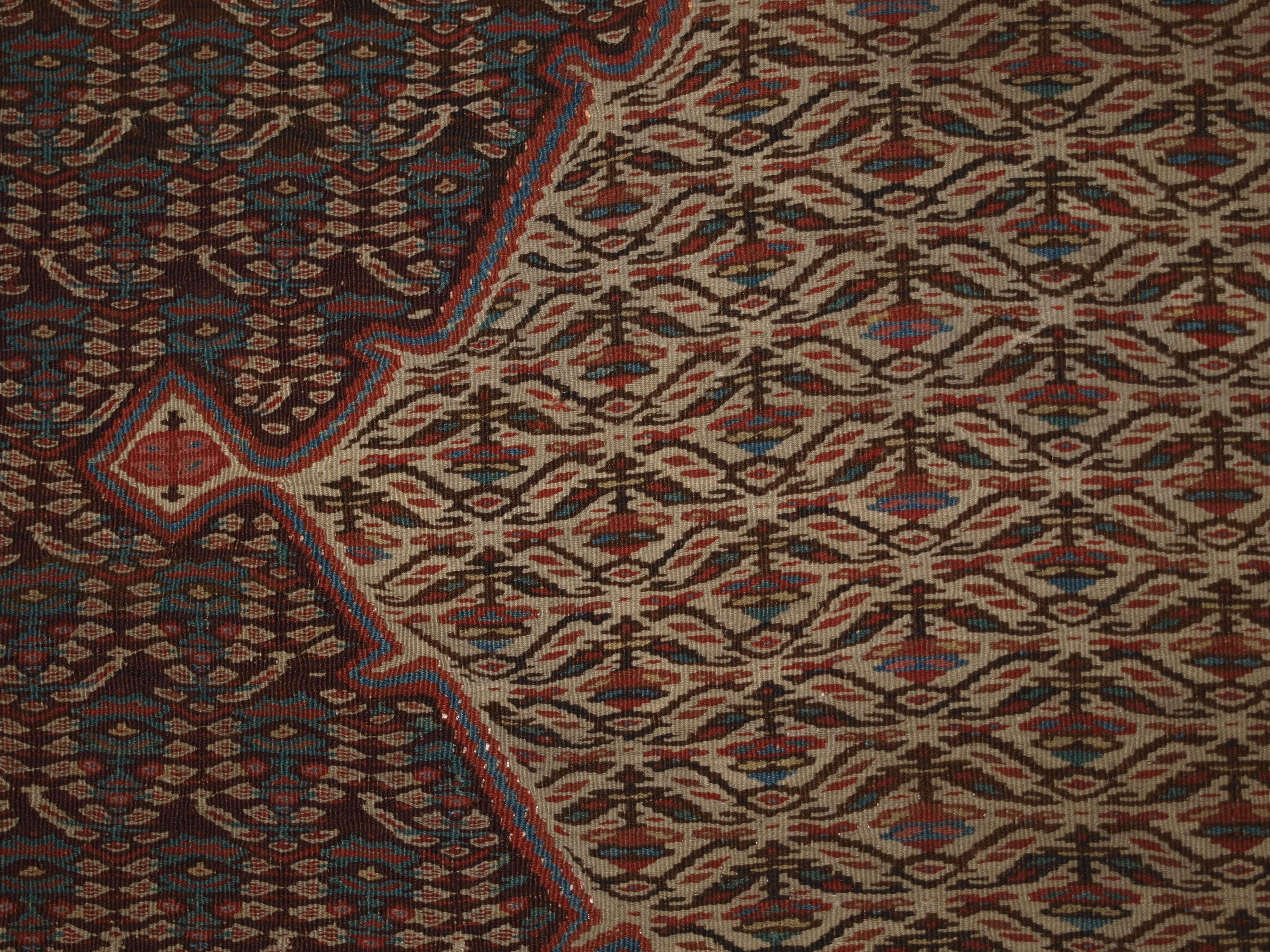 Antique Senneh Kilim with Traditional Boteh Design, circa 1900 For Sale 2