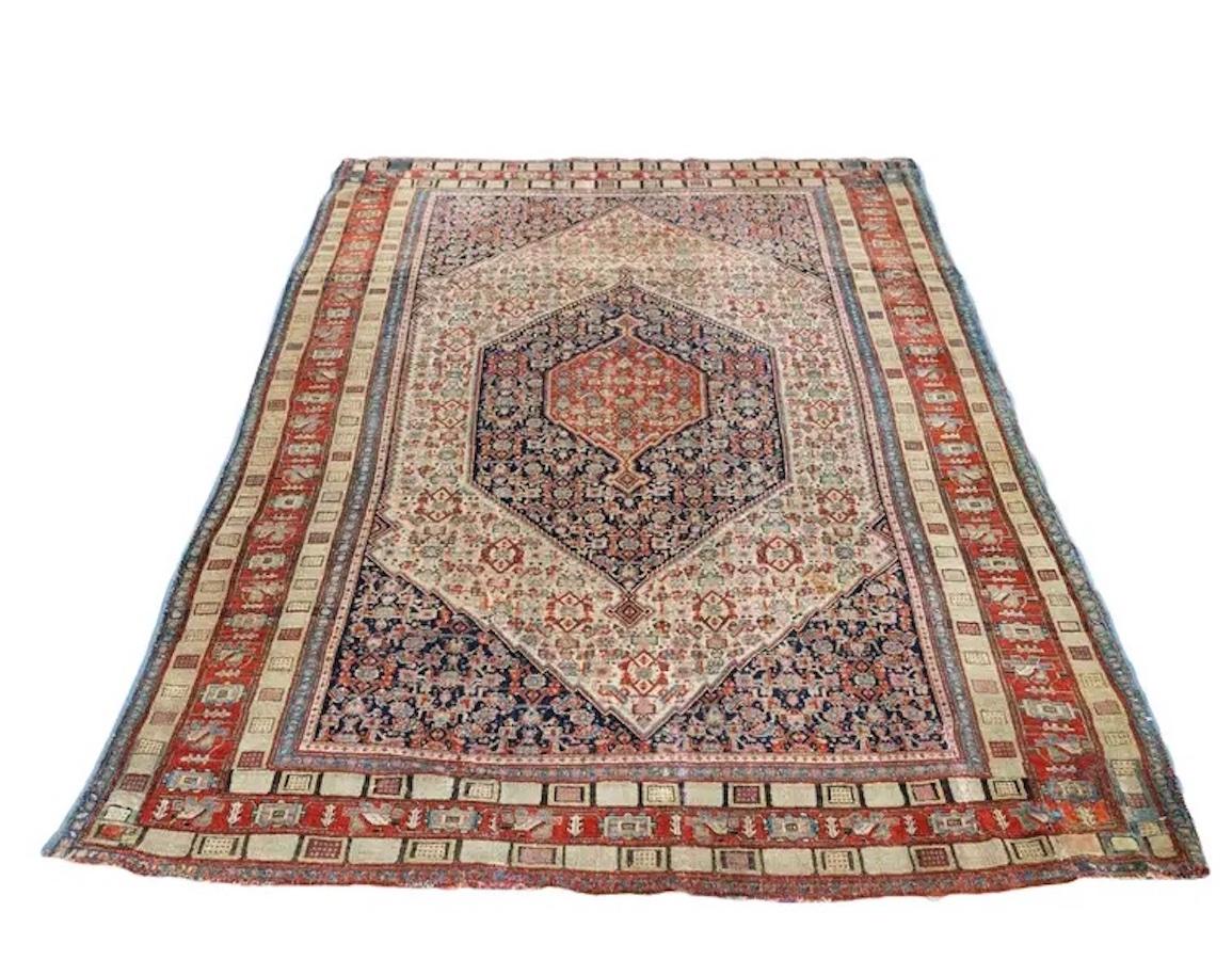 Laine Tapis Senneh antique 4'4'' x 5'6'' en vente