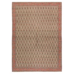 Antiker Senneh-Teppich, handgeknüpft, 6,4 × 4,6 Fuß - Beige 
Rot