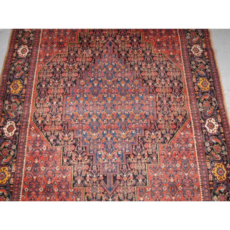 19th Century Antique Senneh Rug of Traditional Medallion Design For Sale