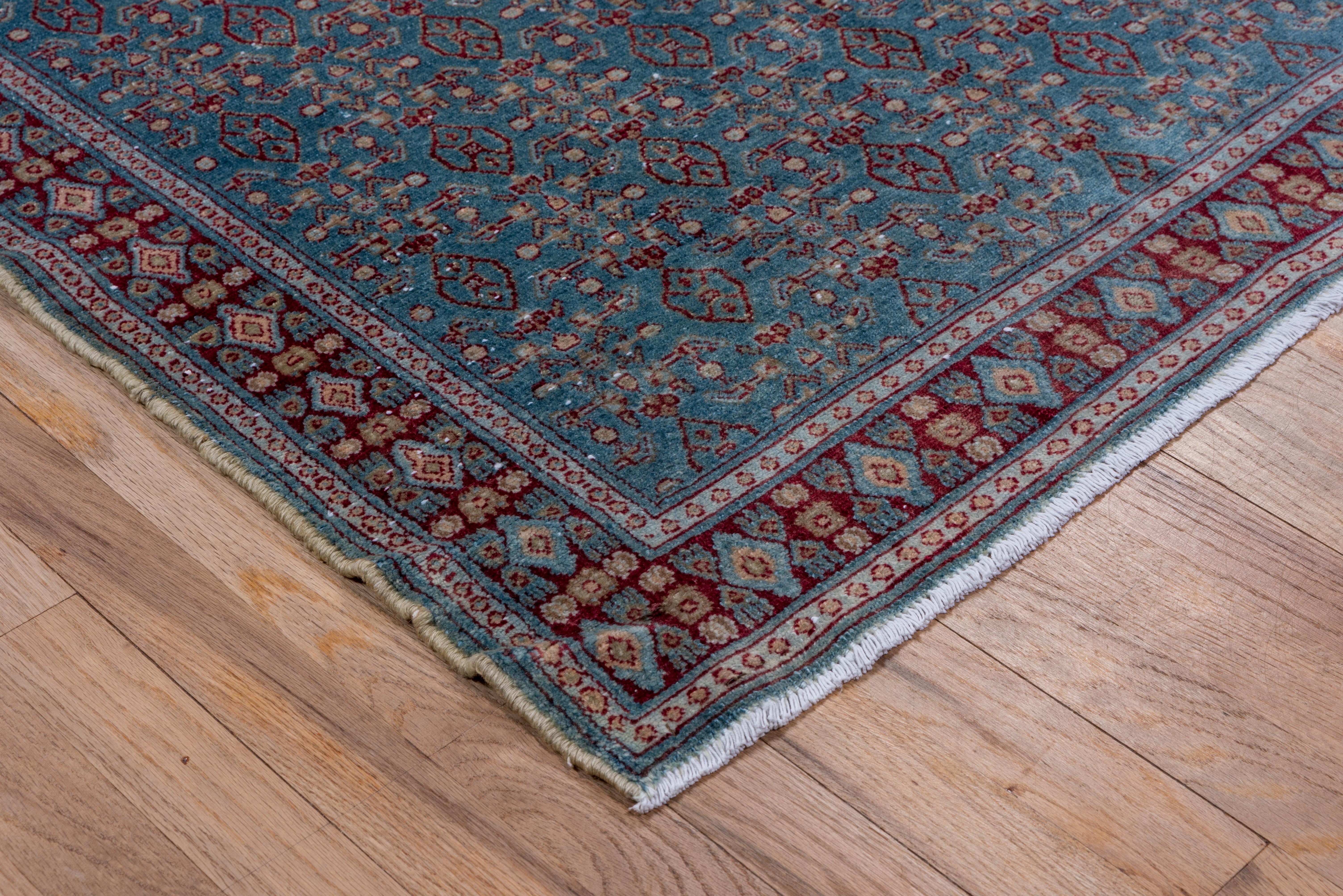 Antique Senneh Rug – Repeating Herati Pattern on Blue Field In Good Condition For Sale In New York, NY