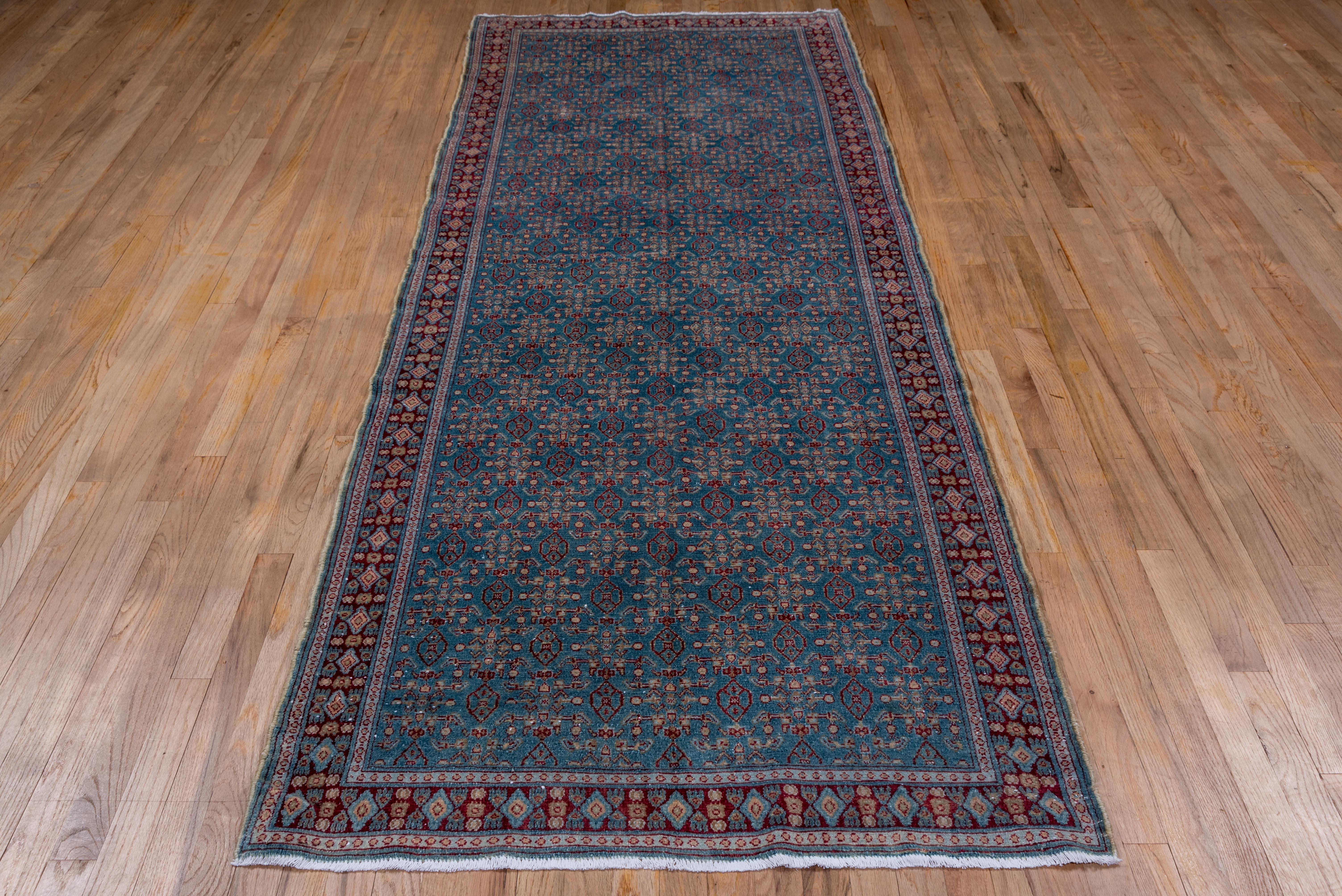 Antique Senneh Rug – Repeating Herati Pattern on Blue Field For Sale 1