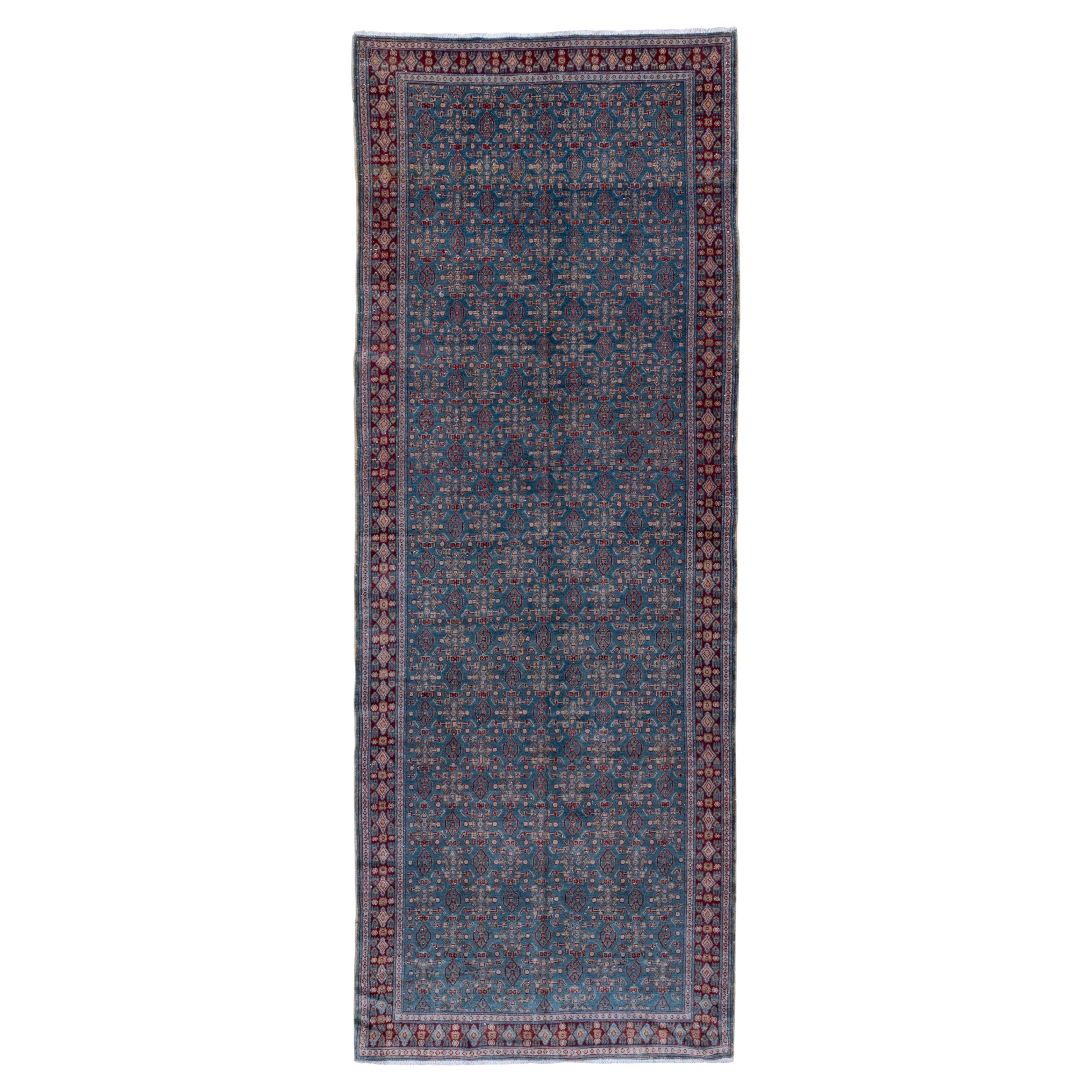 Antique Senneh Rug – Repeating Herati Pattern on Blue Field For Sale
