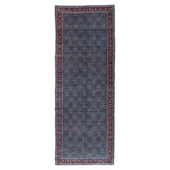 Antique Senneh Rug – Repeating Herati Pattern on Blue Field