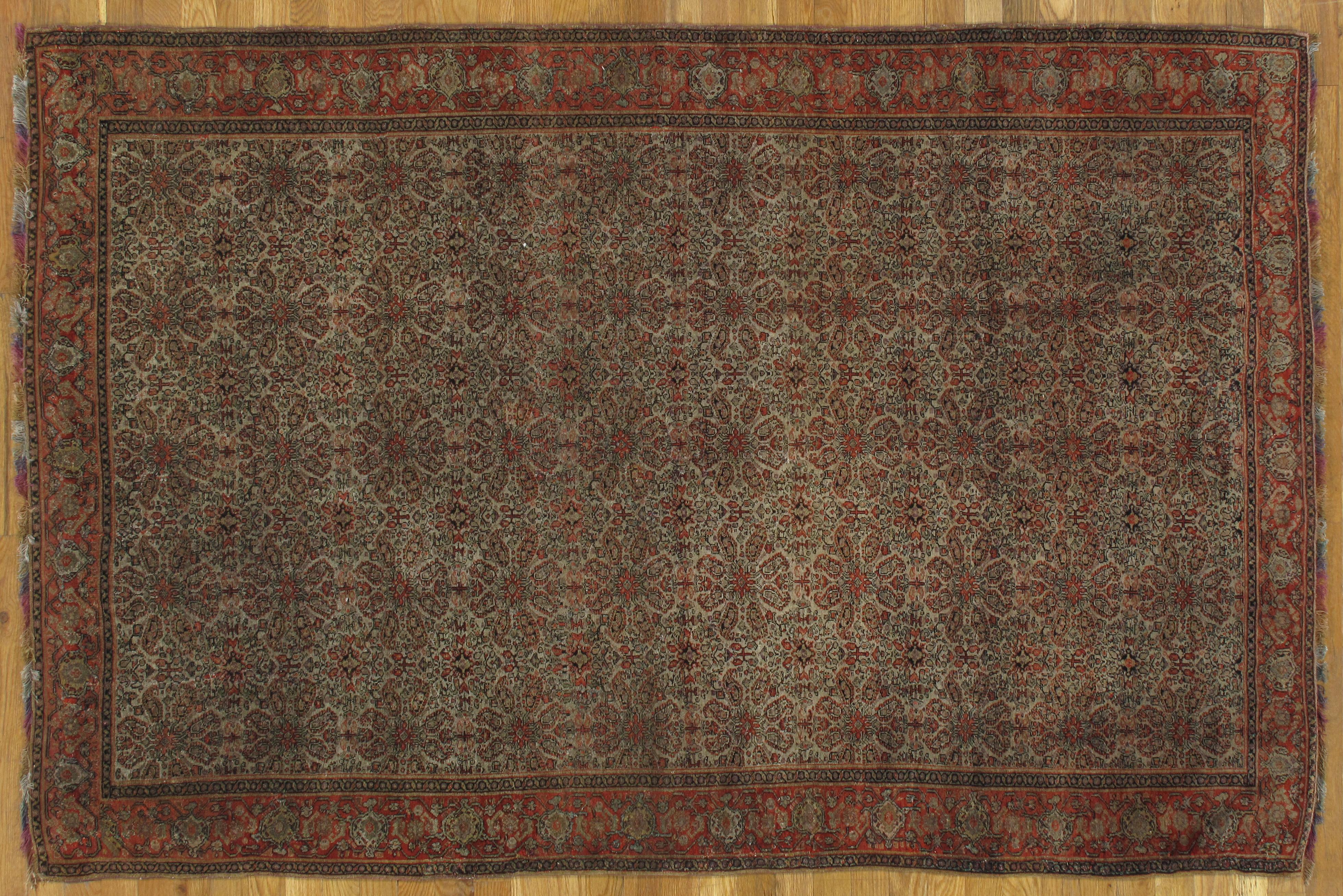 19th Century Antique Senneh Rug with Multicolored Silk Warp, Handmade, Fine Ivory, Red, Blue For Sale