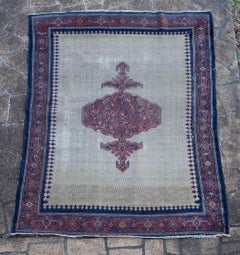 Antique Senneh Square Carpet with bold Medallion