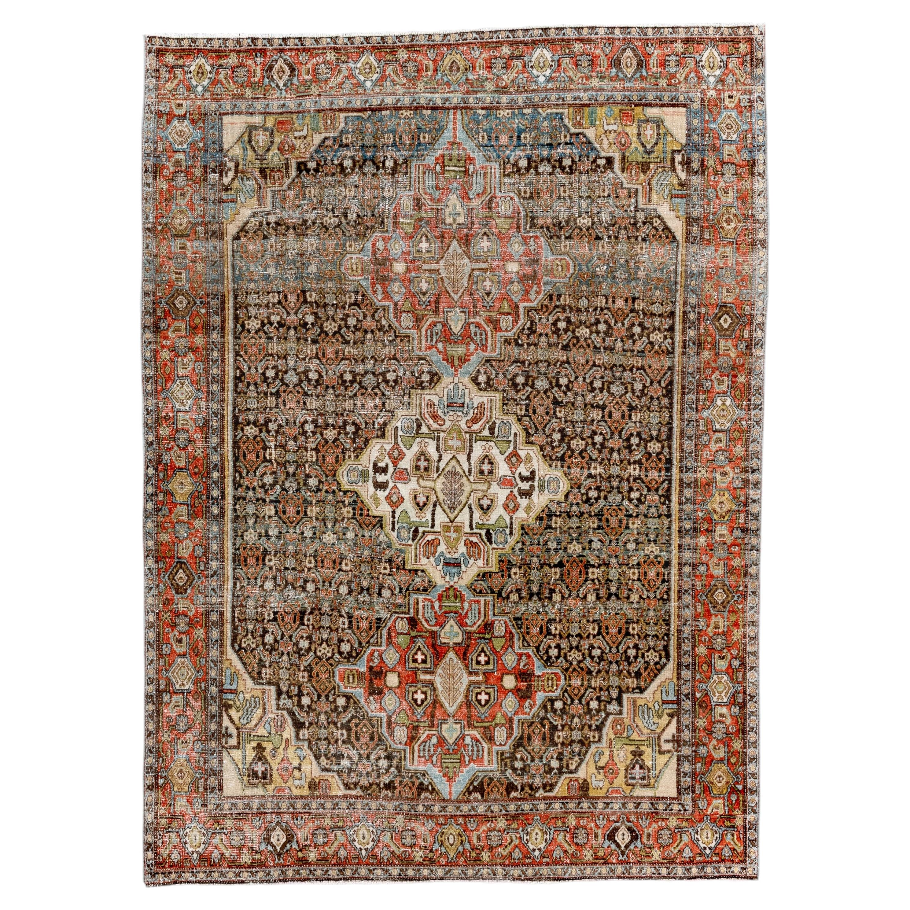 Antique Senneh Style Rug with Stacked Medallions
