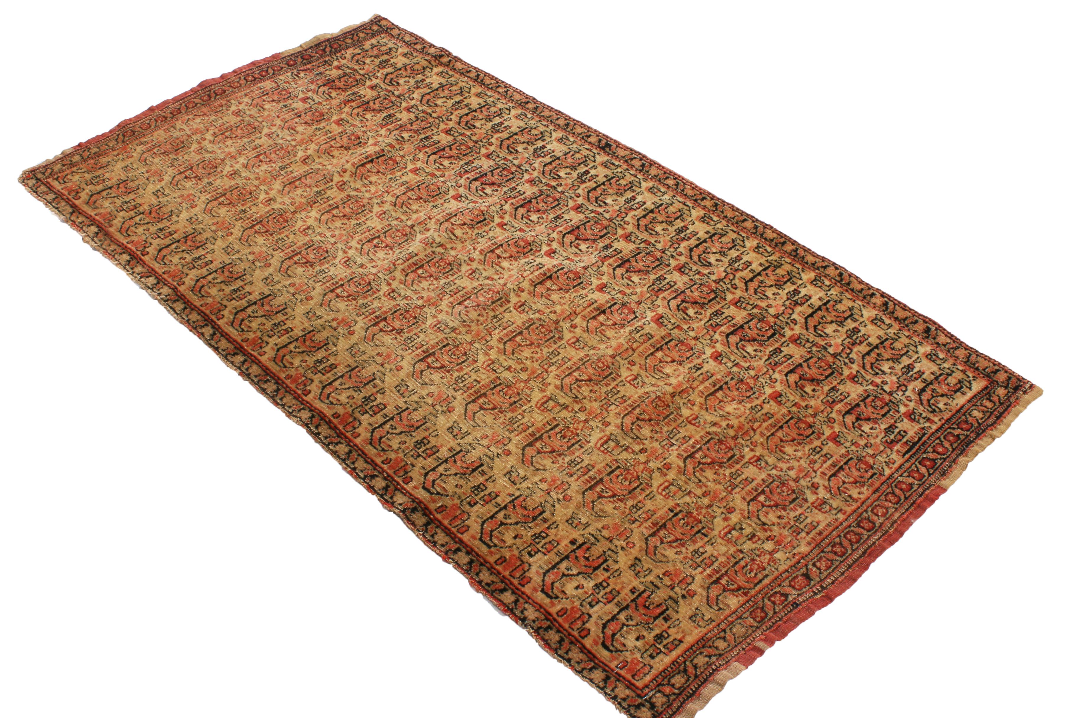 Hand-Knotted Antique Senneh Traditional Beige Wool Persian Rug Floral Pattern by Rug & Kilim For Sale